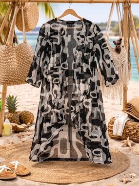 Milano’s Women’s Black & White Swim Cover-Up Kimono
